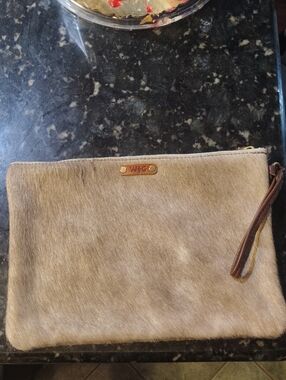 W&G Tan Hair-on Hide Wristlet Clutch